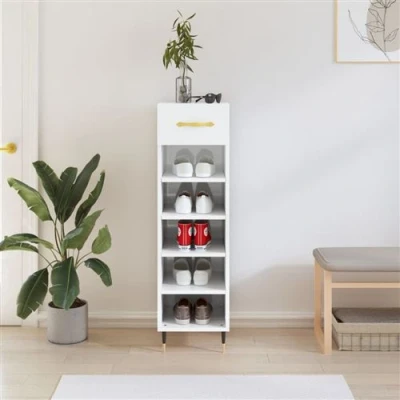 Afbeelding van Schoenenkast 30X35X105 Cm Bewerkt Hout Sonoma Eikenkleurig Hoogglans wit