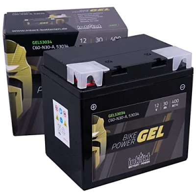 Afbeelding van intAct Motorfietsaccu van gel accu met +30% startvermogen voor scooter, motorfiets, quad, tractor grasmaaier Bike Power GEL53034, C60 N30 A, 53034, 12V, 30Ah (c20), 400A