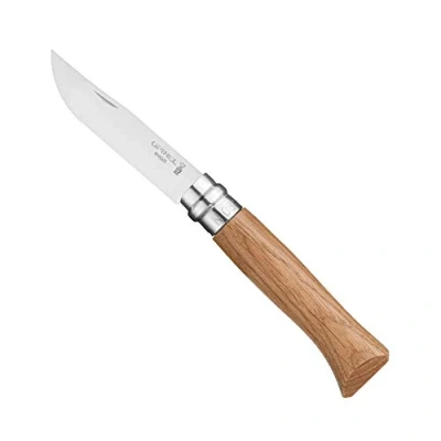 Image de Opinel Boîte N08 Couteau Pliant Lame Inox Manche Bois de Chêne Coupe Parfaite, Entretien Facile Bague Sécurité Virobloc Fabrication Française