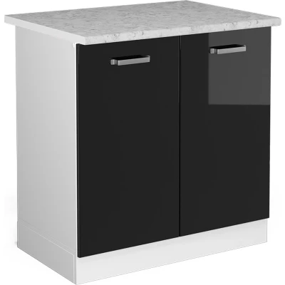 Afbeelding van Vicco Onderkast voor gootsteen R Line, Zwart hoogglans/Wit, 80 cm met deuren, werkblad
