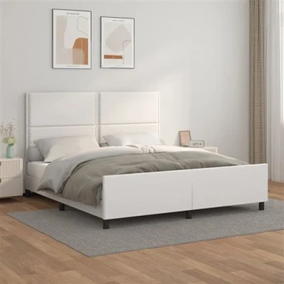Image de vidaXL Cadre de lit avec tête Blanc 180x200 cm Similicuir
