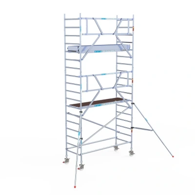 Afbeelding van Professionele aluminium gevelvrije rolsteiger 0.90x2.50x6.2m werkhoogte carbon vloer + enkele voorloopleuning