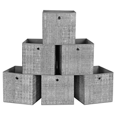 Afbeelding van SONGMICS Opvouwbare opbergdozen, 6 stuks, kubussen, manden, kisten, van vliesstof, 30 x cm, voor speelgoed, kleding, grijs gemêleerd RFB02LG 3