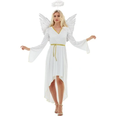 Afbeelding van Funidelia Engelenkostuum met Halo en Vleugels voor vrouwen Kerst, Kerstal Kostuum Volwassenen Accessoire verkleedkleding rekwisieten Halloween, carnaval &amp; feesten Maat M Wit