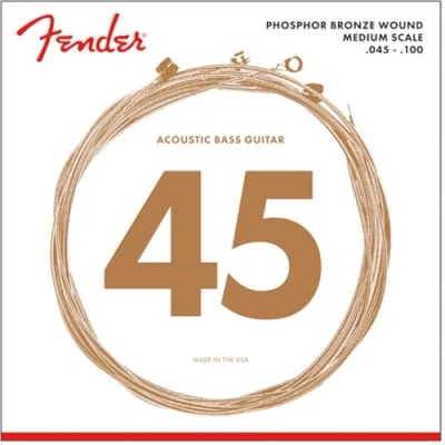 Afbeelding van Fender 7060 Phosphor Bronze Acoustic Bass Strings Medium Scale 45 100 Snarenset voor 4 string basgitaar