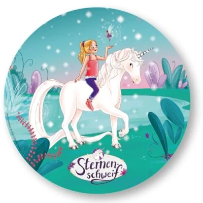 Image de Décoration de gâteau en papier comestible forme queue d&#039;étoile Diamètre : 20 cm pour anniversaire d&#039;enfant et fête Licorne fille chevaux