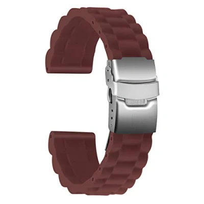 Afbeelding van ULLCHRO Hoogwaardige horlogeband, vervanging voor siliconen armband, link patroon, 16 mm, 18 20 22 24 rubberen horlogeband met vouwgesp, roestvrij staal, Bruin, riem