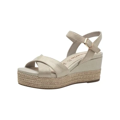 Afbeelding van Tamaris Sandalen met plateauzool, Dames, Maat: 40, Champagne Leer