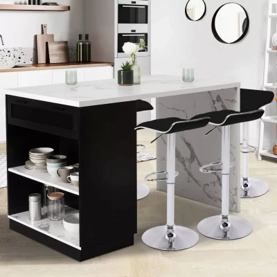 Afbeelding van Ilot central mange debout 4 personnes VITO 130 cm noir et plateau marbre ALASKA