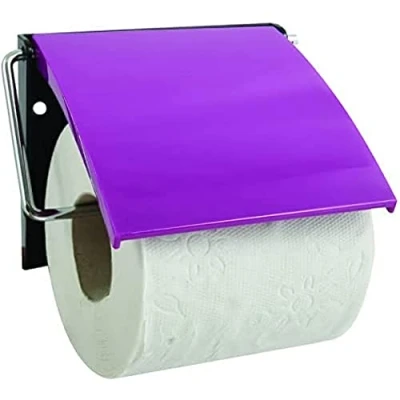 Afbeelding van MSV Toiletrolhouder wand/muur metaal met afdekklepje paars