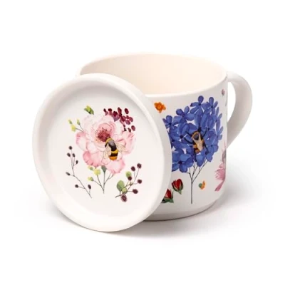 Afbeelding van Beker/Mok &amp; Onderzetter Deksel Set Nectar Meadows Veldbloemen Bijen Porselein 300ml