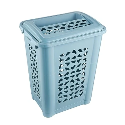 Afbeelding van keeeper Wasmand met insteeksleuf en inklapbaar deksel, opengewerkt design, 60 l, Per, Nordic Blue