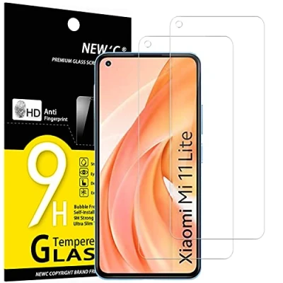 Afbeelding van NEW&#039;C Displaybeschermfolie van gehard glas voor Xiaomi Mi 11 Lite/Mi Lite 5G, krasbestendig, zonder luchtbellen, extreem robuust (0,33 mm HD ultra transparant), hardheid 9H, 2 stuks