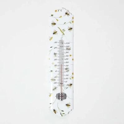 Afbeelding van Homescapes binnen en buitenthermometer wit met bijenprint