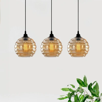 Afbeelding van Hanglamp goud 012, transparant, glas 3 lamps lineair