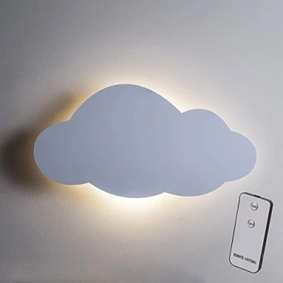 Afbeelding van Lights4fun Led wandnachtlampje in wolkvorm, werkt op batterijen, met afstandsbediening