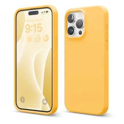 Afbeelding van elago Liquid siliconen hoesje compatibel met iPhone 15 Pro Max, hoogwaardige kwaliteit, integraal beschermend omhulsel [4 laags schokbestendige structuur], zachte anti kras microvezel voering (zon)