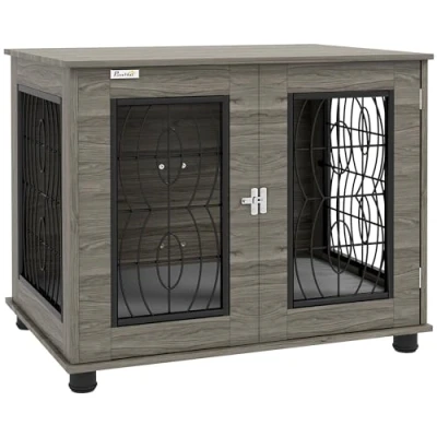 Afbeelding van PawHut Cage pour chien avec coussin, porte avant verrouillable, niche d&#039;intérieur ventilation en treillis métallique chiens de taille moyenne jusqu&#039;à 20 kg, gris, 80 x 56 63 cm