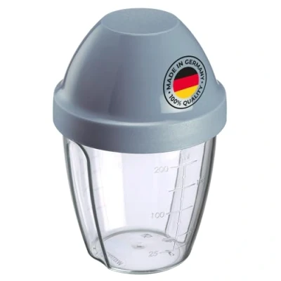 Afbeelding van Westmark Dressingshaker met afneembare mengschijf, inhoud 0,25 liter, hoogte 12,8 cm, kunststof, BPA vrij, transparant/blauw