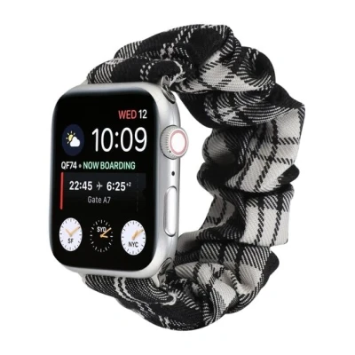 Afbeelding van Apple Watch Elastisch scrunchie nylon bandje Zwart / Wit Geschikt voor 38mm 40mm 41mm