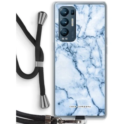 Afbeelding van Case Company® hoesje met Koord geschikt voor Oppo Find X3 Neo Blauw marmer Telefoonhoesje Zwart Bescherming aan alle Kanten en Over de Schermrand