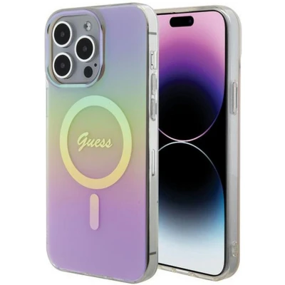 Afbeelding van Guess Iridescent Script Back Case (MagSafe Compatible) Geschikt voor Apple iPhone 15 Pro (6.1&quot;) Roze