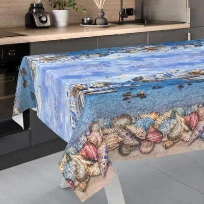 Afbeelding van Afwasbaar tafelzeil, tuintafelkleed, voor binnen en buiten, met afgesneden rand, motief vissers, 180 x 140 cm