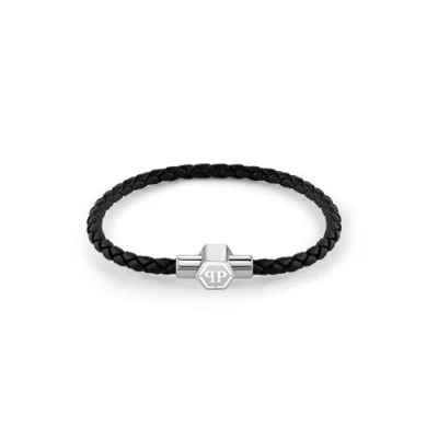 Afbeelding van Philipp Plein Full Enigma Herenarmband van leer en roestvrij staal met logo