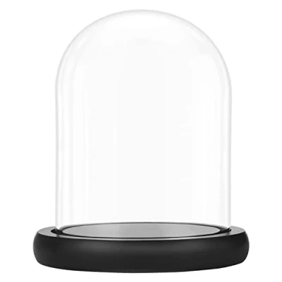 Afbeelding van Belle Vous Glazen bel met zwarte sokkel van hout, 19,5 cm hoog, mini glas, transparant, voor verlichting, planten, tafeldecoratie