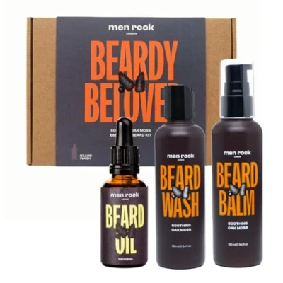 Afbeelding van Men Rock London baard Kit Soothing Oak Moss (Baardbalm Baardshampoo Baardolie) Giftset voor de man met