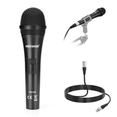 Image de Neewer Microphone Dynamique Cardioïde avec Câble Mâle XLR à Femelle XLR, Construction Métallique Rigide pour Pickup Professionnel d&#039;Instruments de Musique, Voix, Radiodiffusion, Discours, Noir(NW 040)