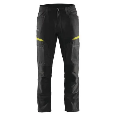 Image de Pantalon services stretch noir/jaune fluorescent, poche A4 / tablette