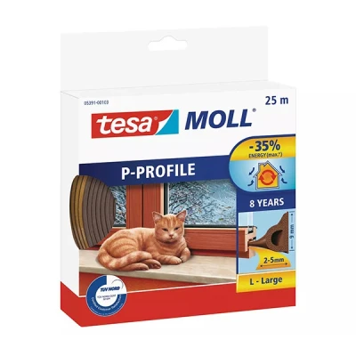 Image de Tesa TesaMoll Classic P profile joint d&#039;isolation 25 m x 9 mm marron