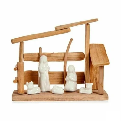 Afbeelding van Kerststal set Wit Natuurlijk Hout Keramisch 10 x 21 25 cm (2 Stuks)