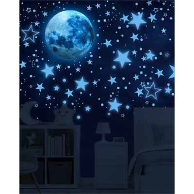 Afbeelding van Lichtgevende stickers, 1049 stuks, fosforescerende sterren, zelfklevend, kinderen, plafond, fluorescerende decoratie, kinderkamer, blauw