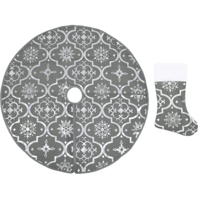 Afbeelding van Kerstboomrok luxe met sok 122 cm stof grijs