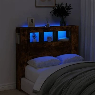 Afbeelding van Hoofdeinde met LED 120x18,5x103,5 cm bewerkt hout gerookt eiken