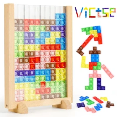 Afbeelding van Victse Tetris puzzel voor kinderen, 3, 4, 5, 6 jaar, speelgoed kleurrijke 3D van hout, Montessori meisjes, jongens, 3