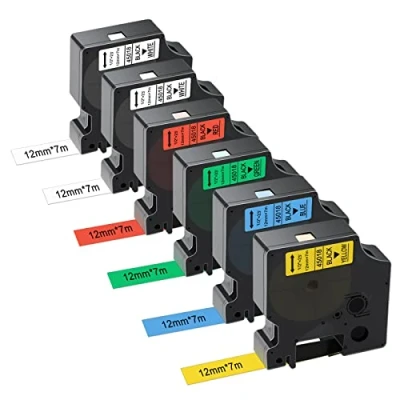 Afbeelding van Gigmeta Lot de 6 Compatible Dymo D1 Ruban 12mm x 7m pour Labelmanager PNP/160/210D/280/350/420P/450D/500TS, 45013 45016 45017 45018 45019, Noir sur Blanc/Bleu/Rouge/Jaune/Vert