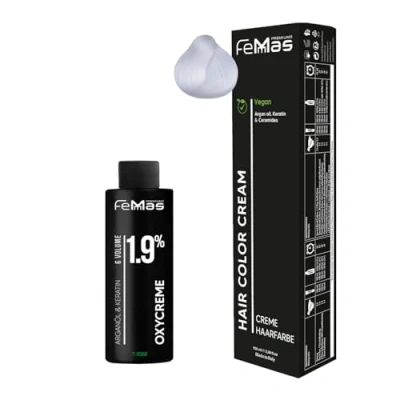 Afbeelding van Femmas Neutrale haarkleurset I Hair Color Cream 100 ml + oxycreme 1,9% permanente haarkleur ontwikkelaar zacht en duurzaam haarverf salon thuis