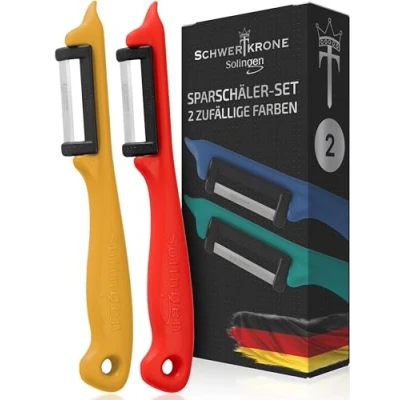 Afbeelding van Schwertkrone Aardappelschiller, set van 2 rechts en linkshandigen, gemengde kleuren, Solingen Germany