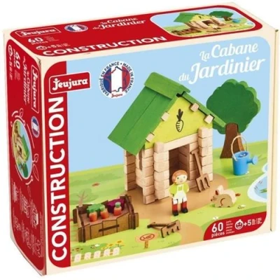 Image de La cabane du jardinier 60 pièces Jeu de construction en bois naturel Tapis et accessoires inclus 22x18,5x8,5 cm