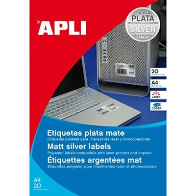 Afbeelding van APLI PAPER Polyester permanente kleeflaag zilver 45.7 x 21.2 mm 4800 etiket(ten) (100 vel(len) 48) etiketten