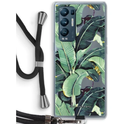 Afbeelding van Case Company® hoesje met Koord geschikt voor Oppo Find X3 Neo Bananenbladeren Telefoonhoesje Zwart Bescherming aan alle Kanten en Over de Schermrand