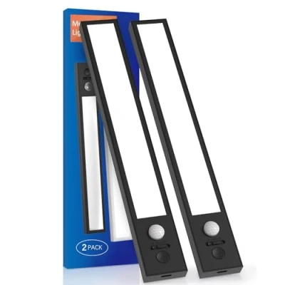 Afbeelding van Bewegingssensor led verlichting, keukennachtlampje onder kast, oplaadbare ledlamp met 2500 mAh batterij, USB voeding, voor hal, kledingkast, 2 stuks, zwart