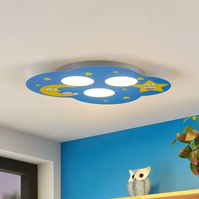 Afbeelding van Lindby plafondlamp met dimmer 3lichts ijzer H: 3 cm GX53 blauw, geel Inclusief lichtbronnen