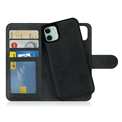 Afbeelding van MyGadget 2 in 1 portemonneehoesje voor Apple iPhone 11, magnetisch PU lederen klaphoesje met kaartsleuven en afneembare TPU achterkant, zwart