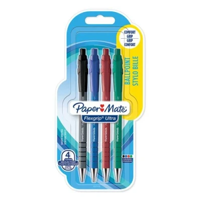 Afbeelding van Paper Mate Flexgrip Ultra balpennen met drukknop Medium punt (1,0 mm) Zwarte, Blauw, Rode en Groene inkt 4 stuks