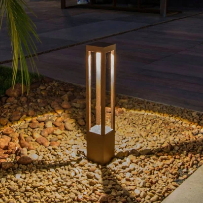 Afbeelding van Agra LED tuinpadverlichting, roestbruin, aluminium/glas, hoogte 65 cm