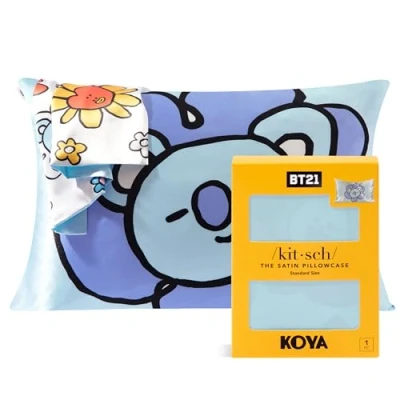 Afbeelding van BT21 x Kitsch satijnen kussensloop met ritssluiting, zachter dan moerbeizijde, standaardmaat, gladde en verfrissende voor haar, huidgezondheid schoonheid